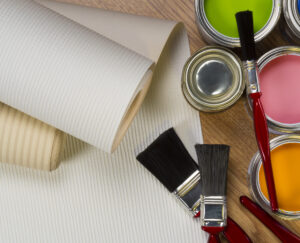 An image of some of the materials top be used for interior paint work by a painting professional.