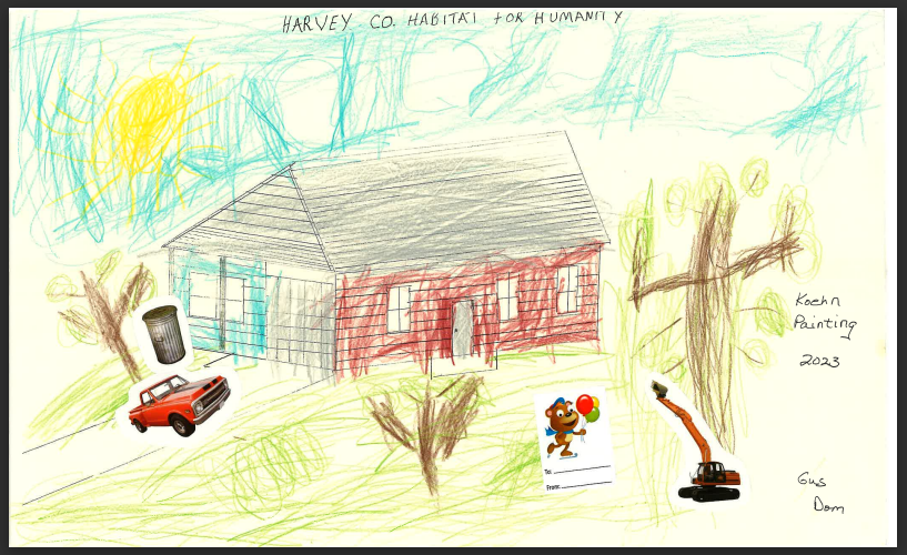A drawing done by a child, expressing their thanks for their new home.