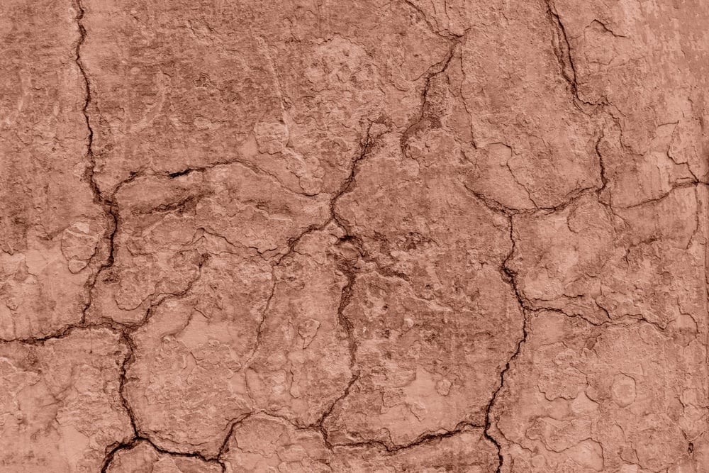 A textured cracked surface in an earthy, brown terracotta-inspired hue, reflecting the 2025 color of the year trend, Mocha Mousse. 