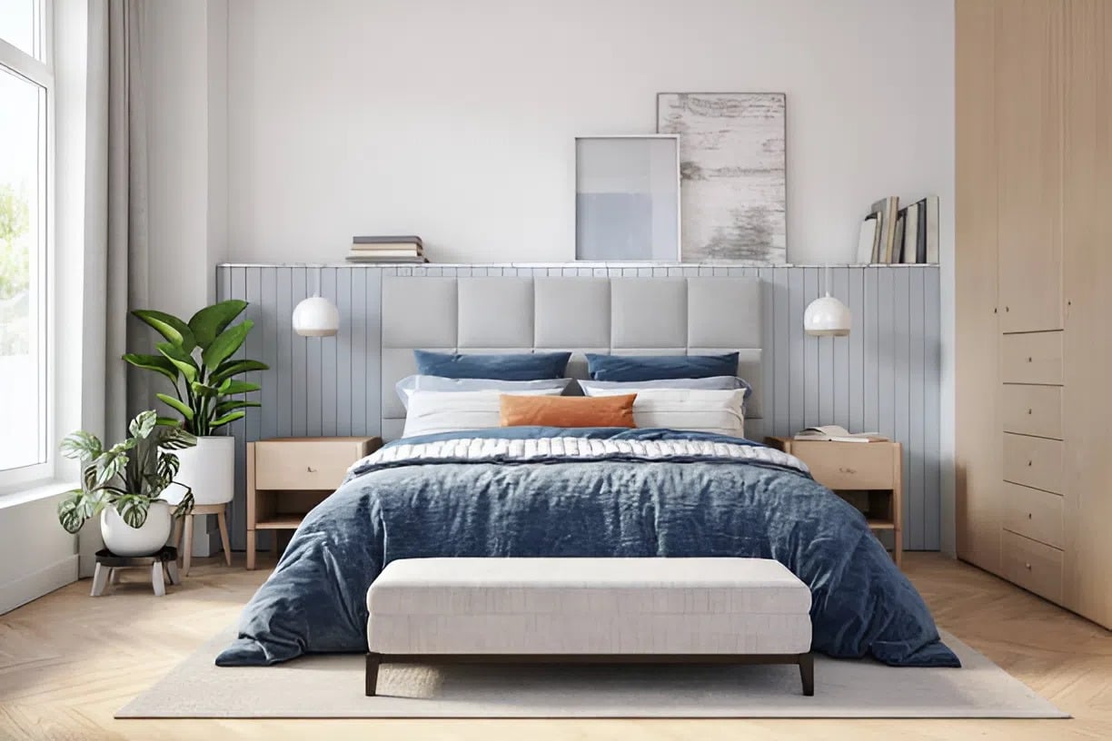 Bedroom painted in soft hues by a house painter in Wichita, KS